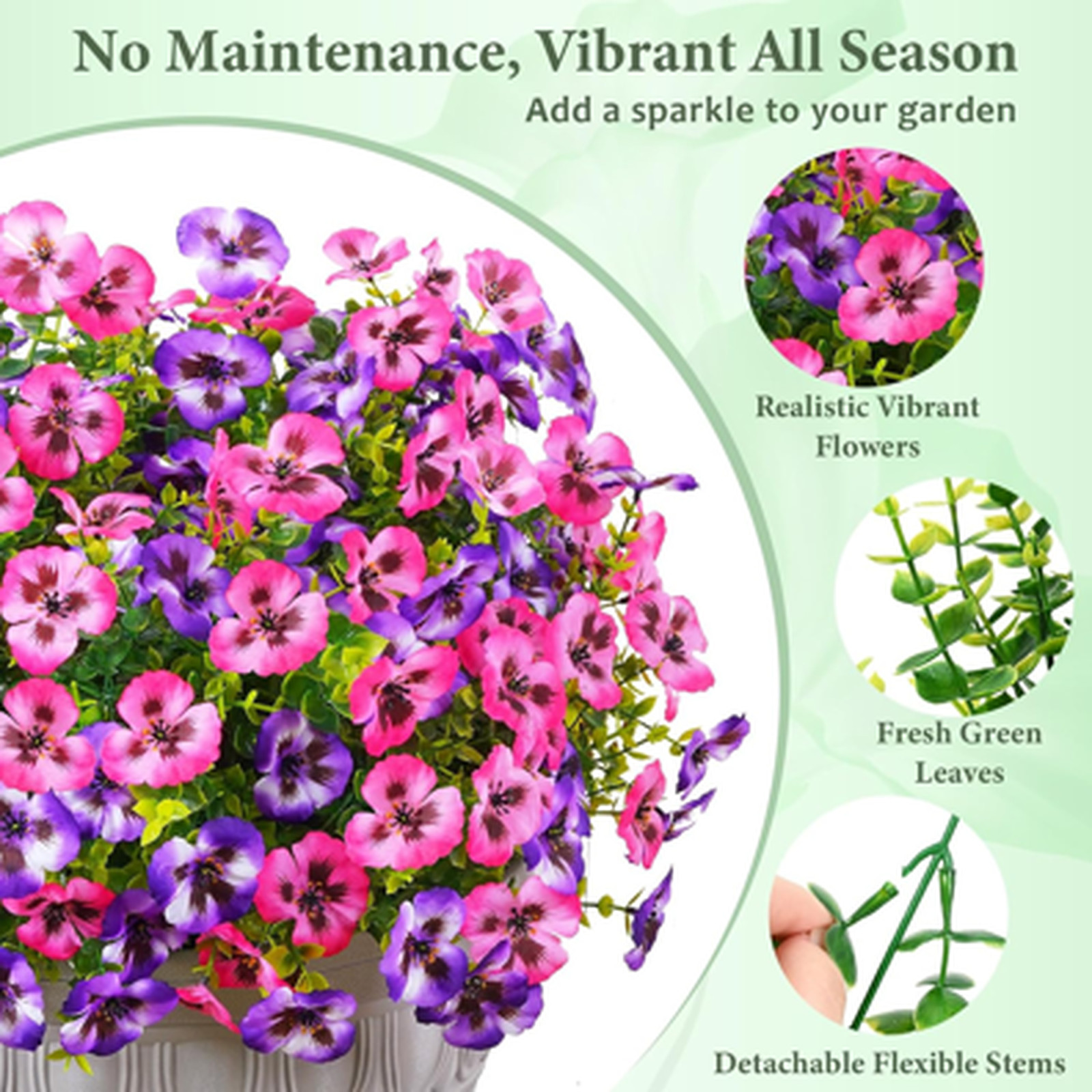 Artificial Flowers for Outdoors, UV Resistant Faux Pansy Flowers, 12 Bundles