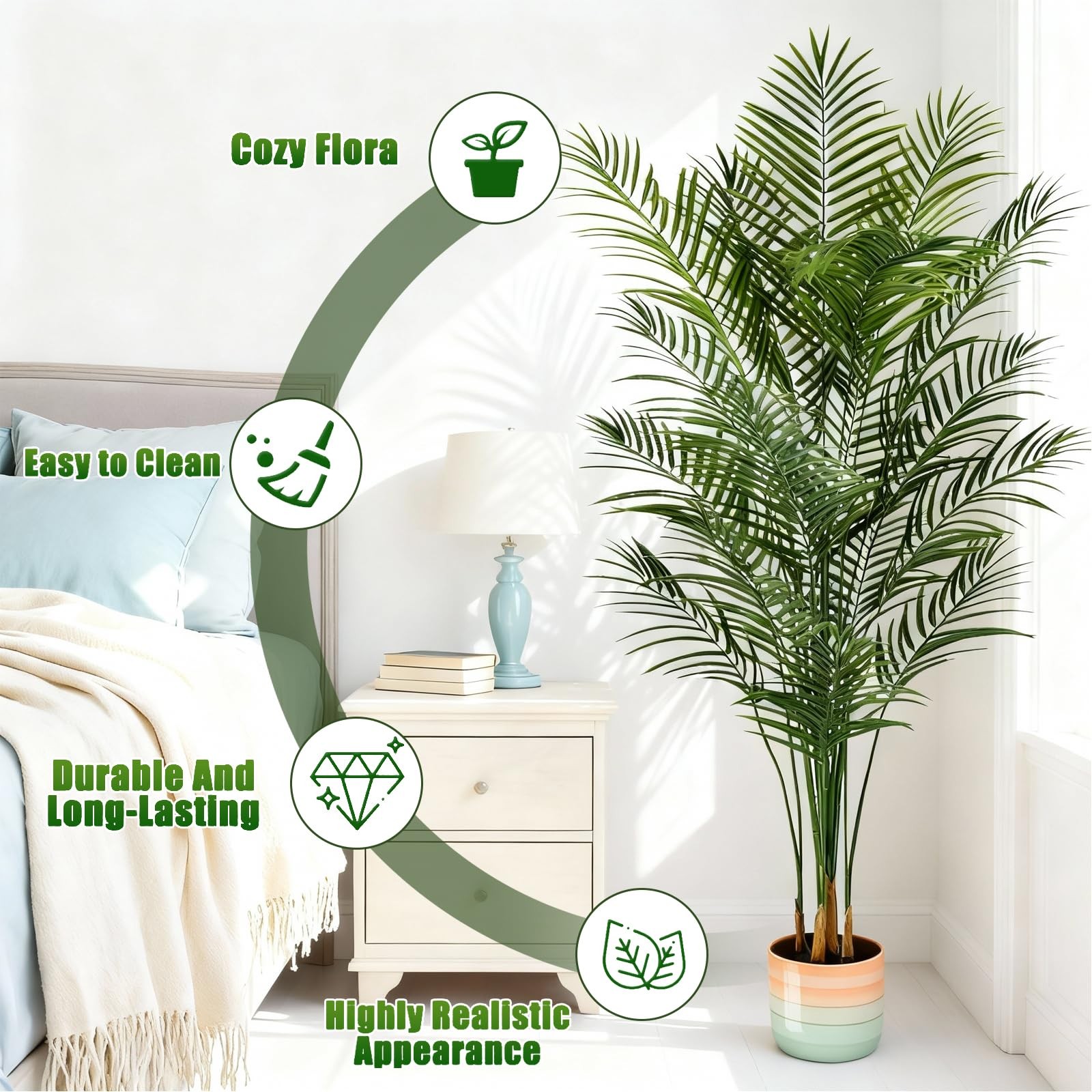 Artificial Palm Tree Indoor 6ft, Large Fake Tropical Areca Palm Tree with 18 …