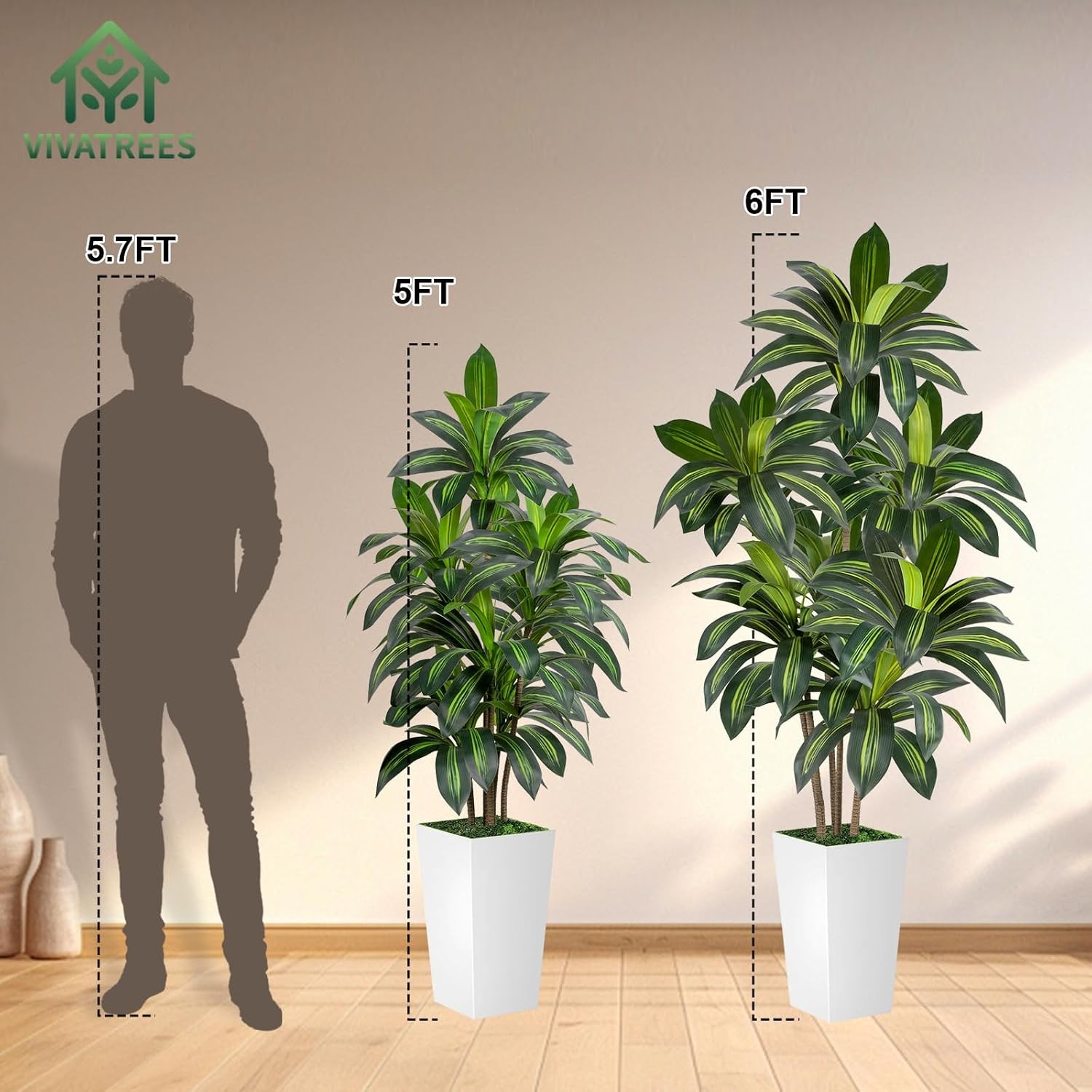 Dracaena Tree 6FT Artificial 72in Tall Faux Dracaena Tree W/ 15.7 White Planter