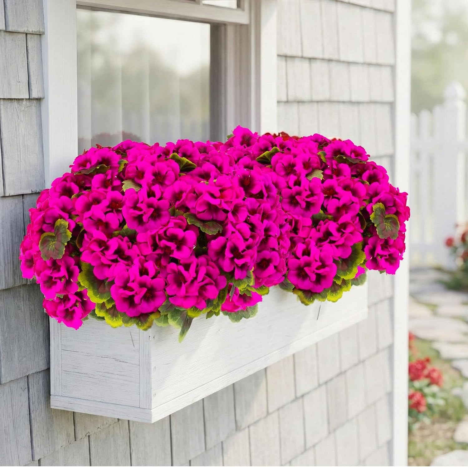 Realistic 16 Pcs Silk Geraniums for Indoor Outdoor Decoration – Rose Red Charm