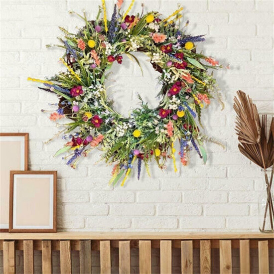 Spring Wreath for Front Door 16in Outside Welcome Summer Flower Wall Party Decor