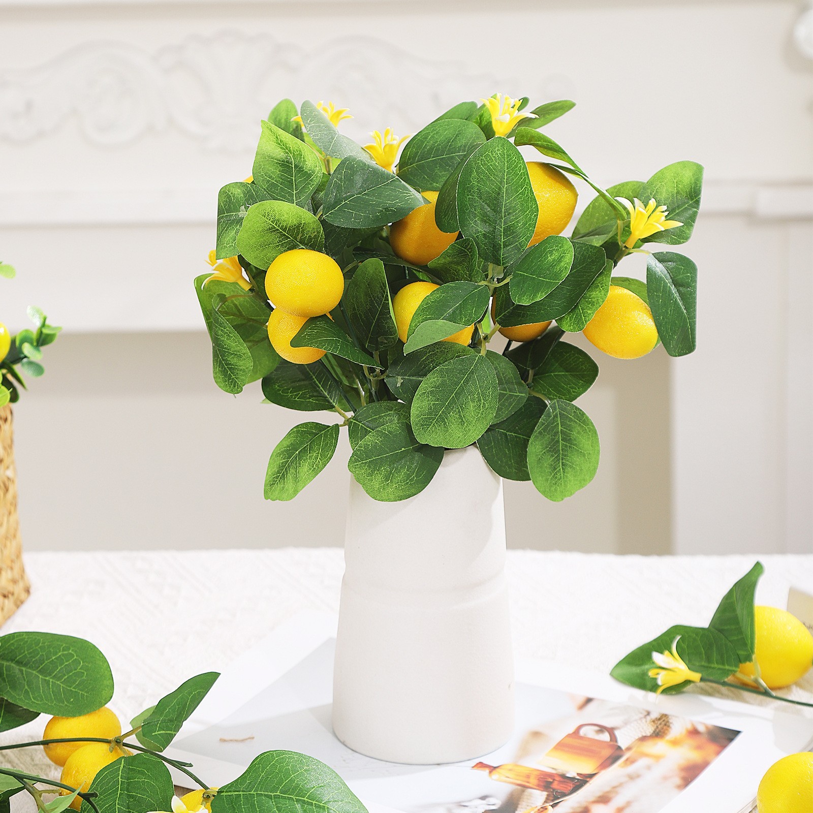 36g Lightweight Lemon Branch Decor 11.8 Inches with 5 Realistic Yellow Lemons