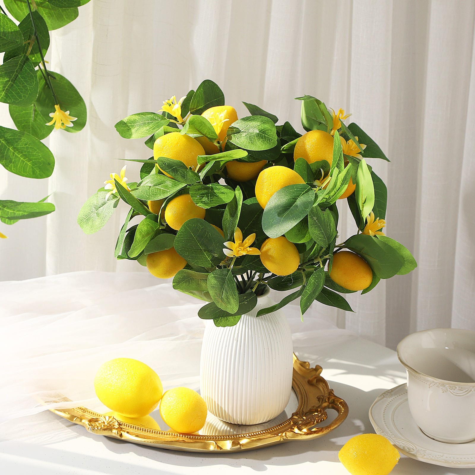 36g Lightweight Lemon Branch Decor 11.8 Inches with 5 Realistic Yellow Lemons