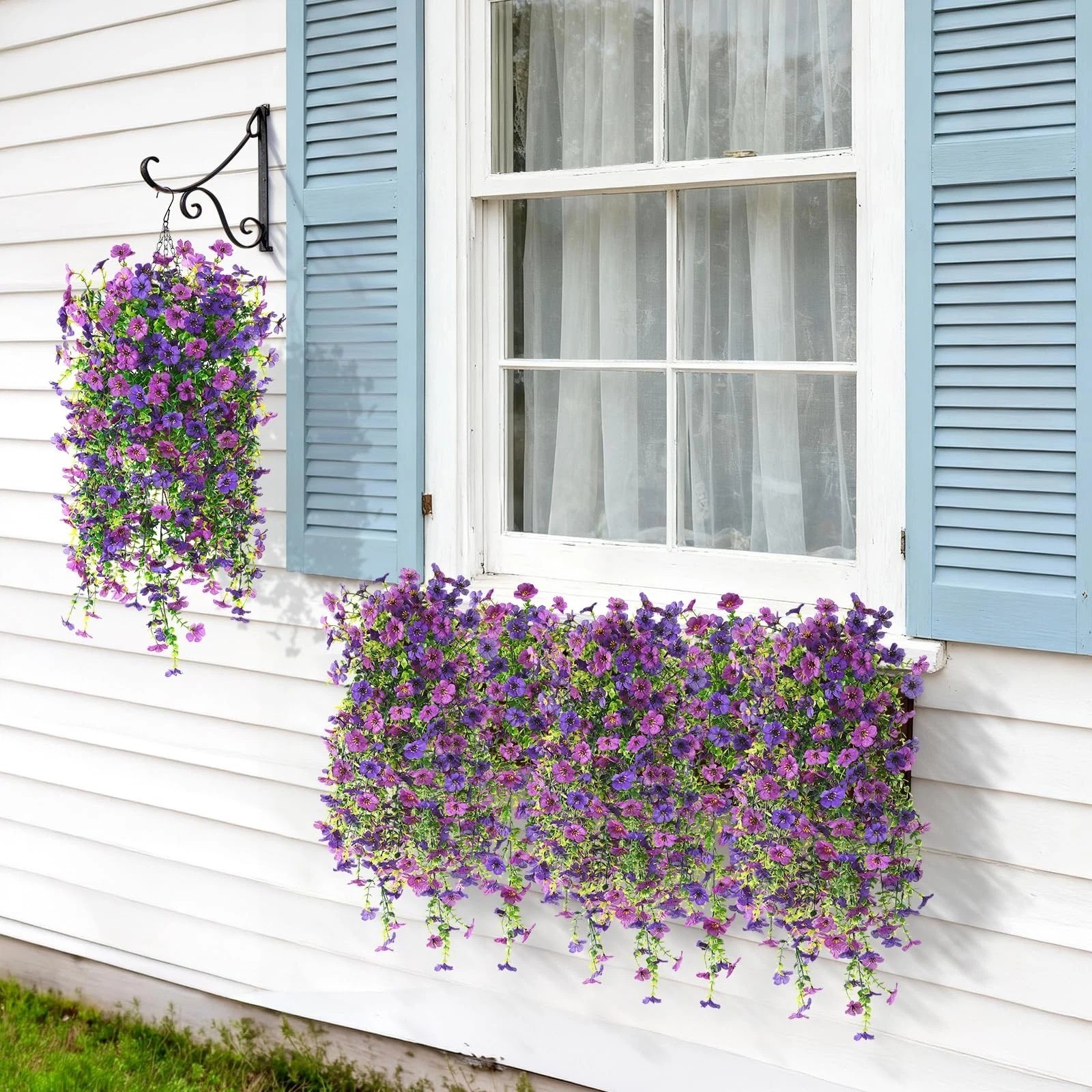 Artificial Hanging Flower Basket UV Resistant Faux Daisy Porch Patio Decor