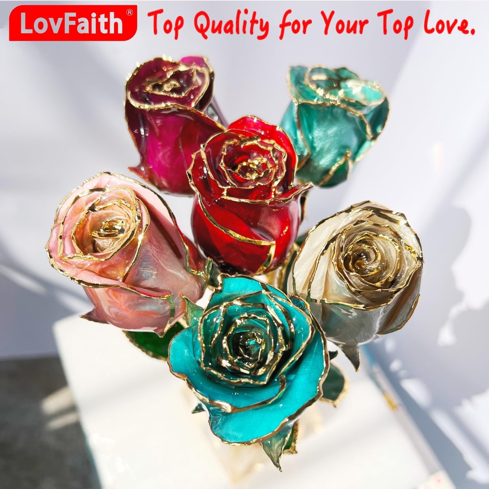 Real Rose Dipped 24K Gold Red with Crystal Stand A1 Original Rose Valentine Gift
