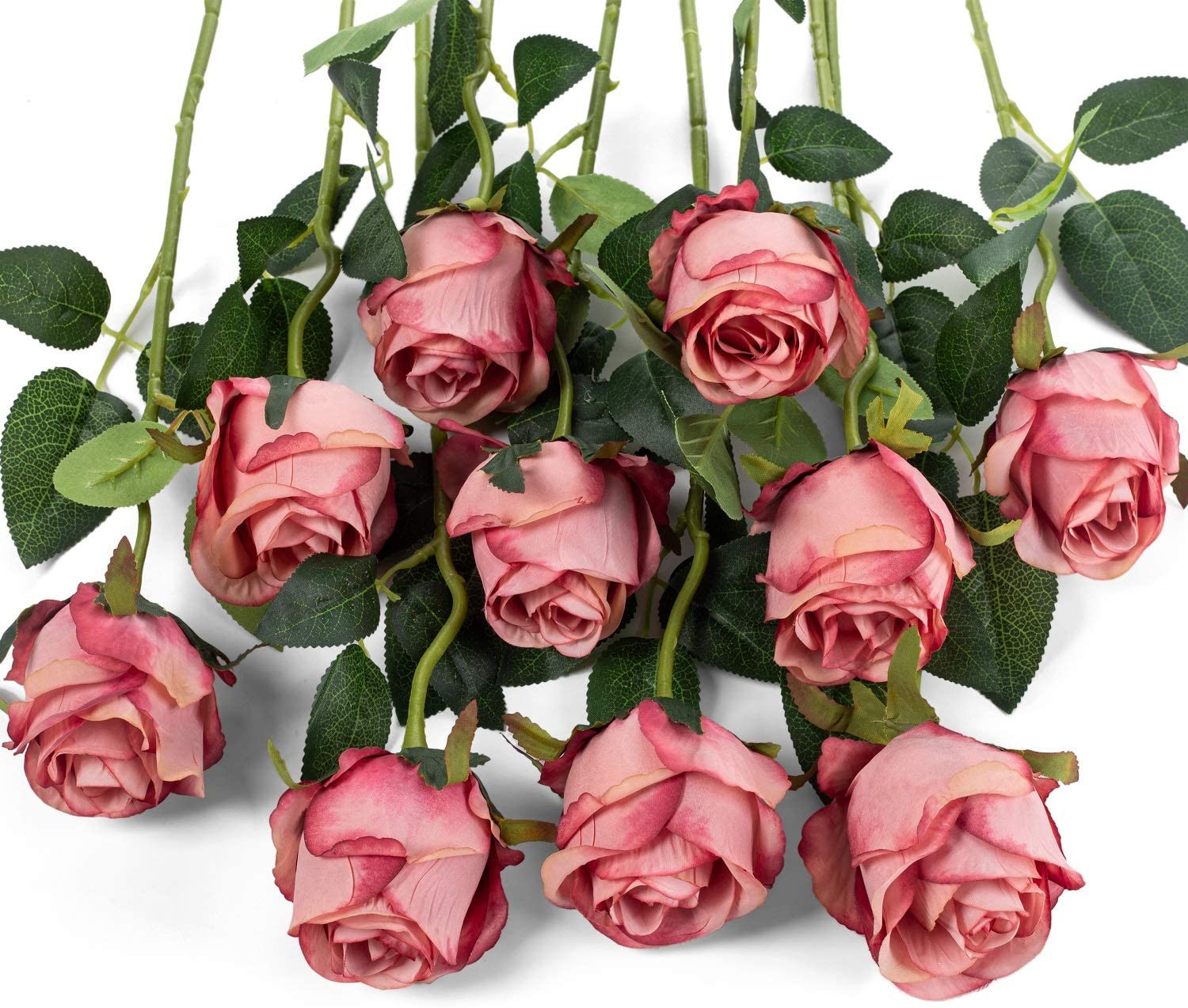 10Pcs Artificial Rose Flowers Long Stem Fake Silk Roses for DIY Wedding Bouquet