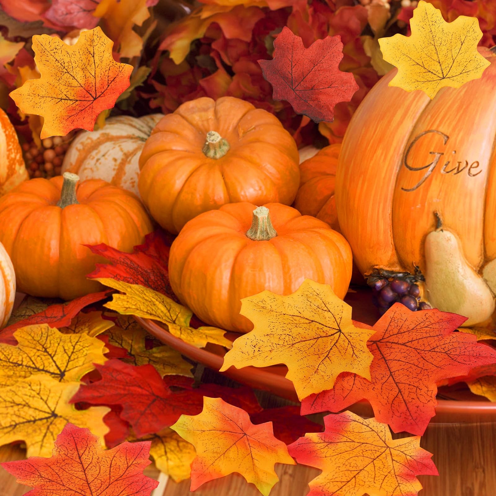 300 PCS Fall Leaves Set 7 Colors Artificial Autumn Maple With 100 Glue Dots
