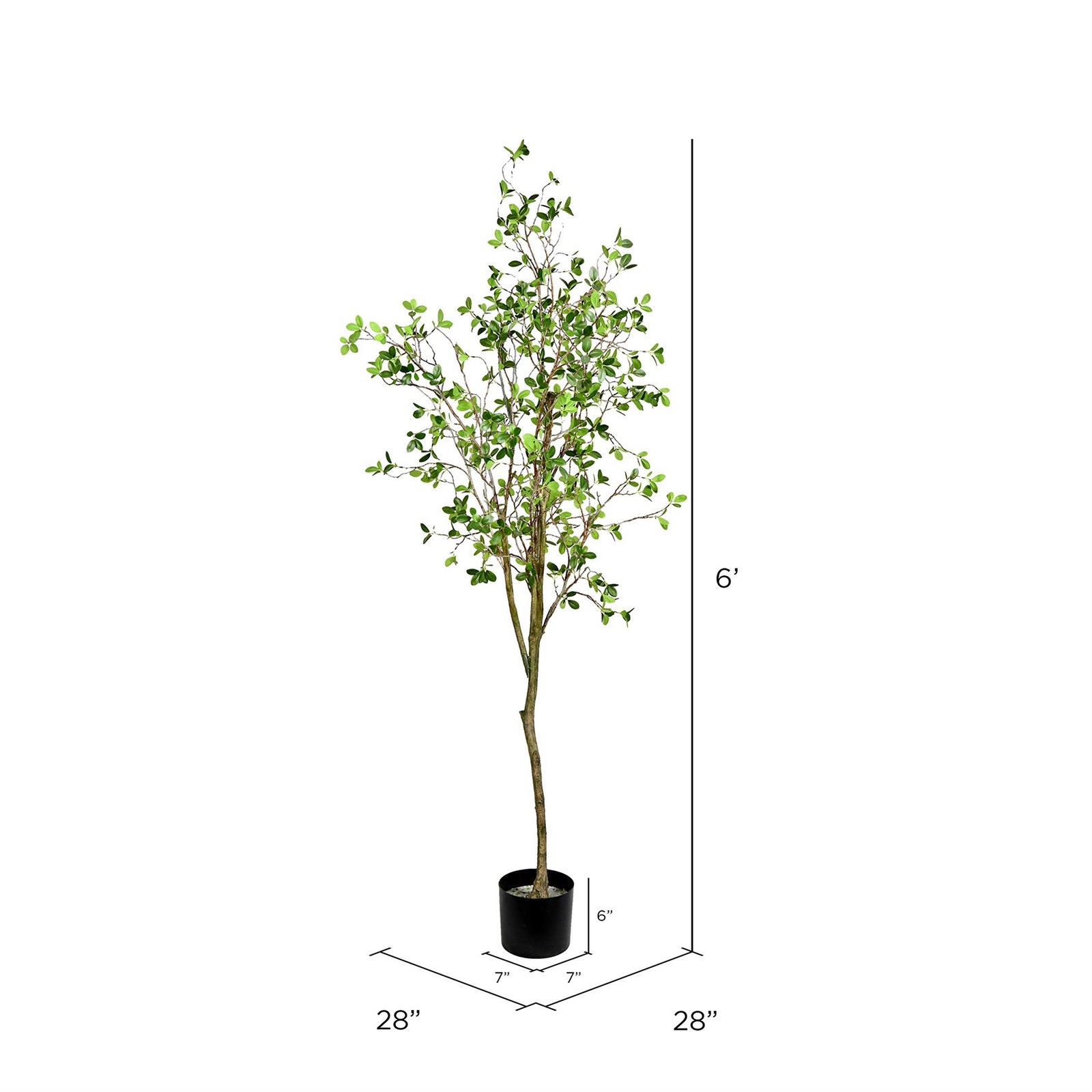 Pemberly Row 72″ Artificial Milan Leaf Tree in Black Planters Pot