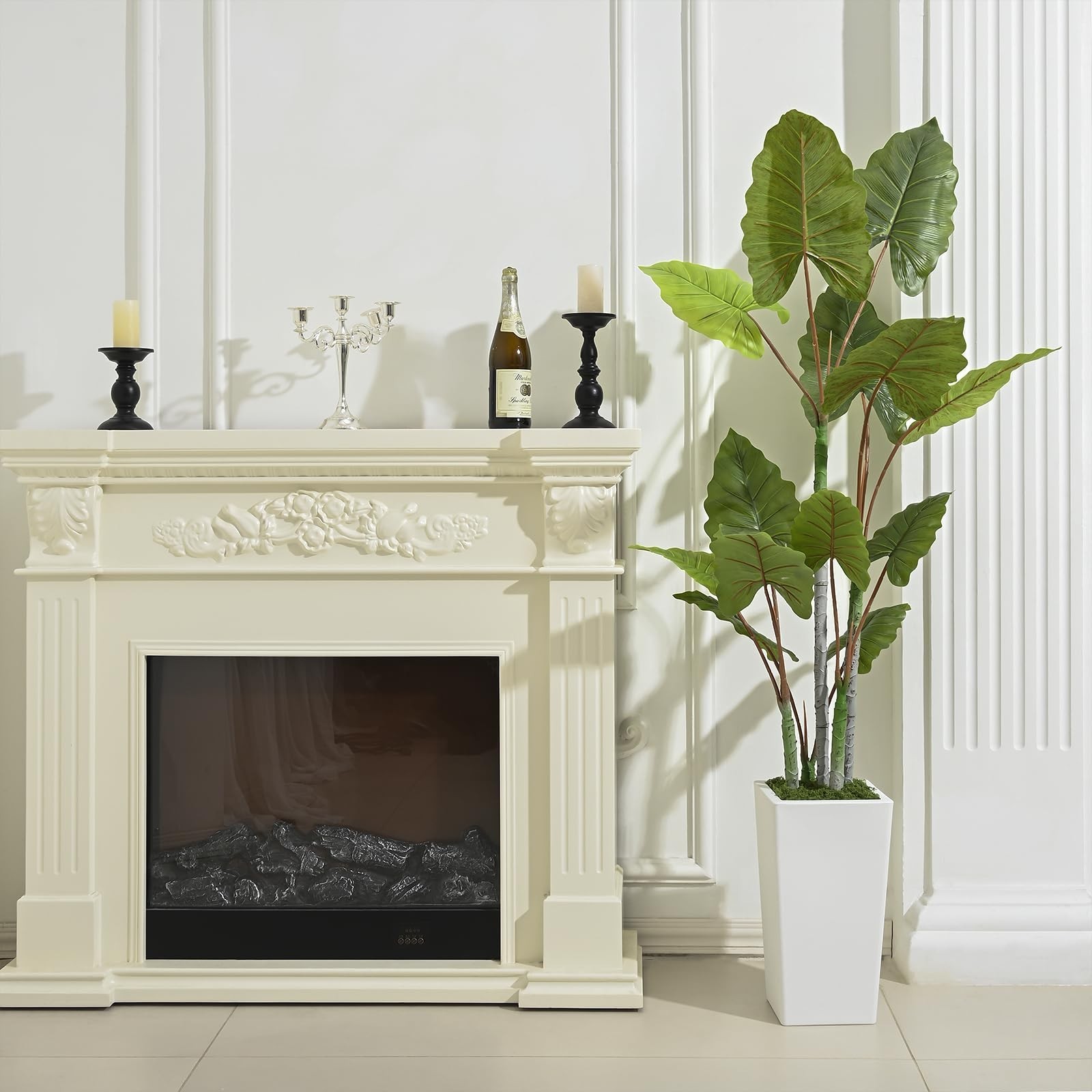 Abzo Artificial Plant Indoor 5.5FT – Fake Tree White Tall Planter – Faux Silk