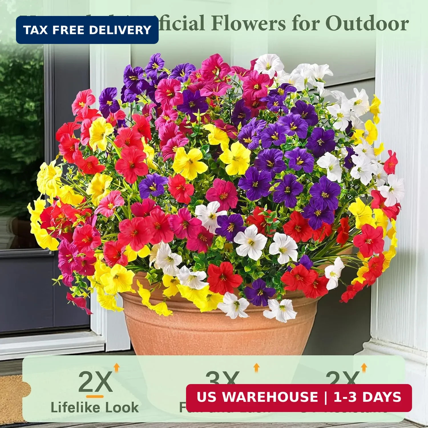 Artificial Flowers for Outdoors, 12 Bundles Mixed Color Artificial Petunias Fake