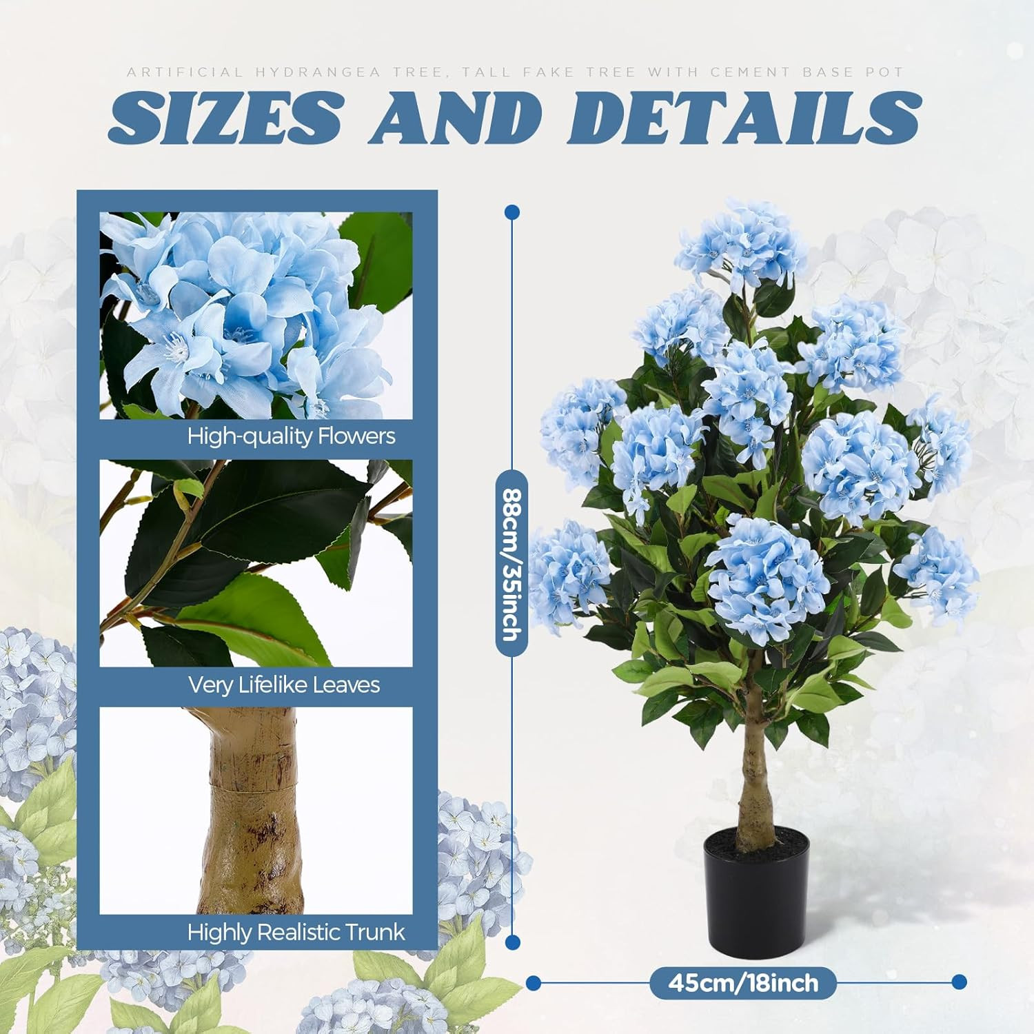 3Ft Blue Artificial Hydrangea Tree – 2 Pack UV Resistant Faux Silk Plant