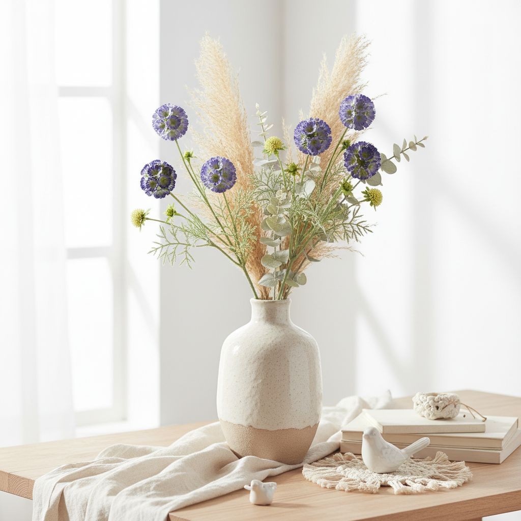 Artificial Scabiosa Flower Stems Purple Blue Faux Wildflower Cottage Floral Fill