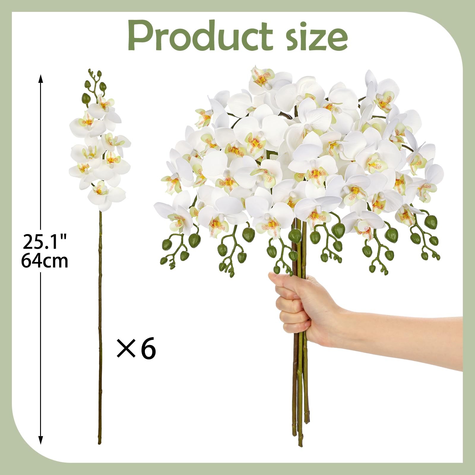 6 PCS White Orchids Artificial Flowers 25 Inch Silk Table Centerpiece Decor