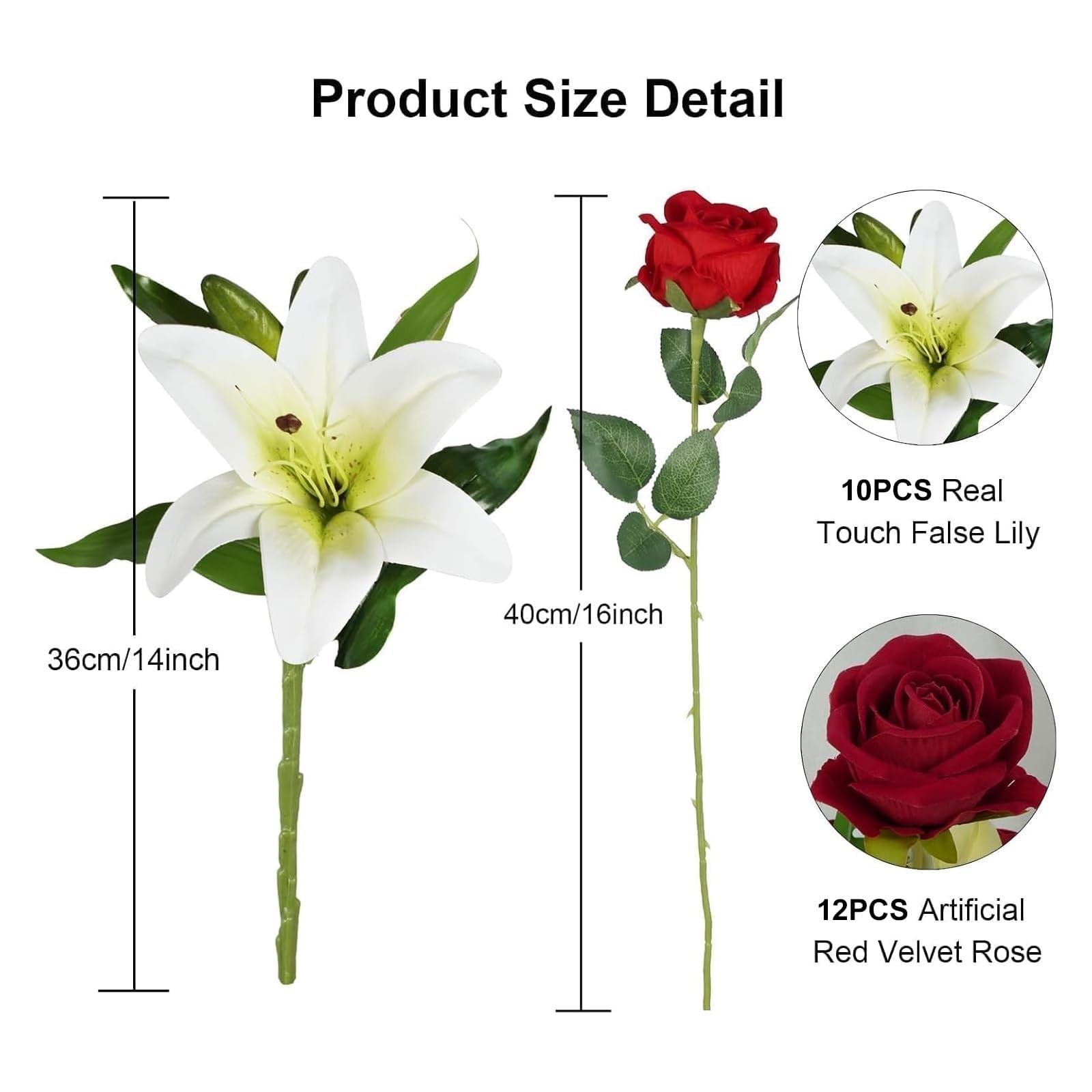 Artificial Flower Arrangement Lilies Velvet Roses Bouquet 22 Pcs Red White