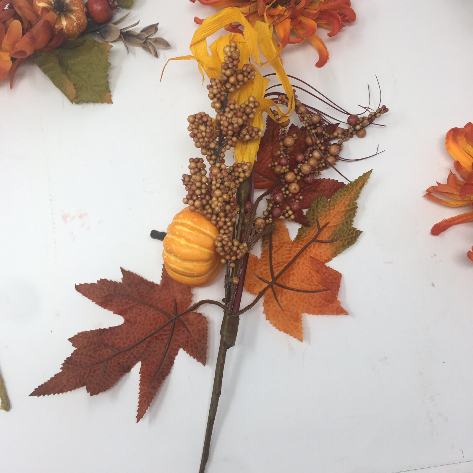 Fall Berry & Twig Silk Flower Stem bunches and 3 pin on flower rounds orange lot