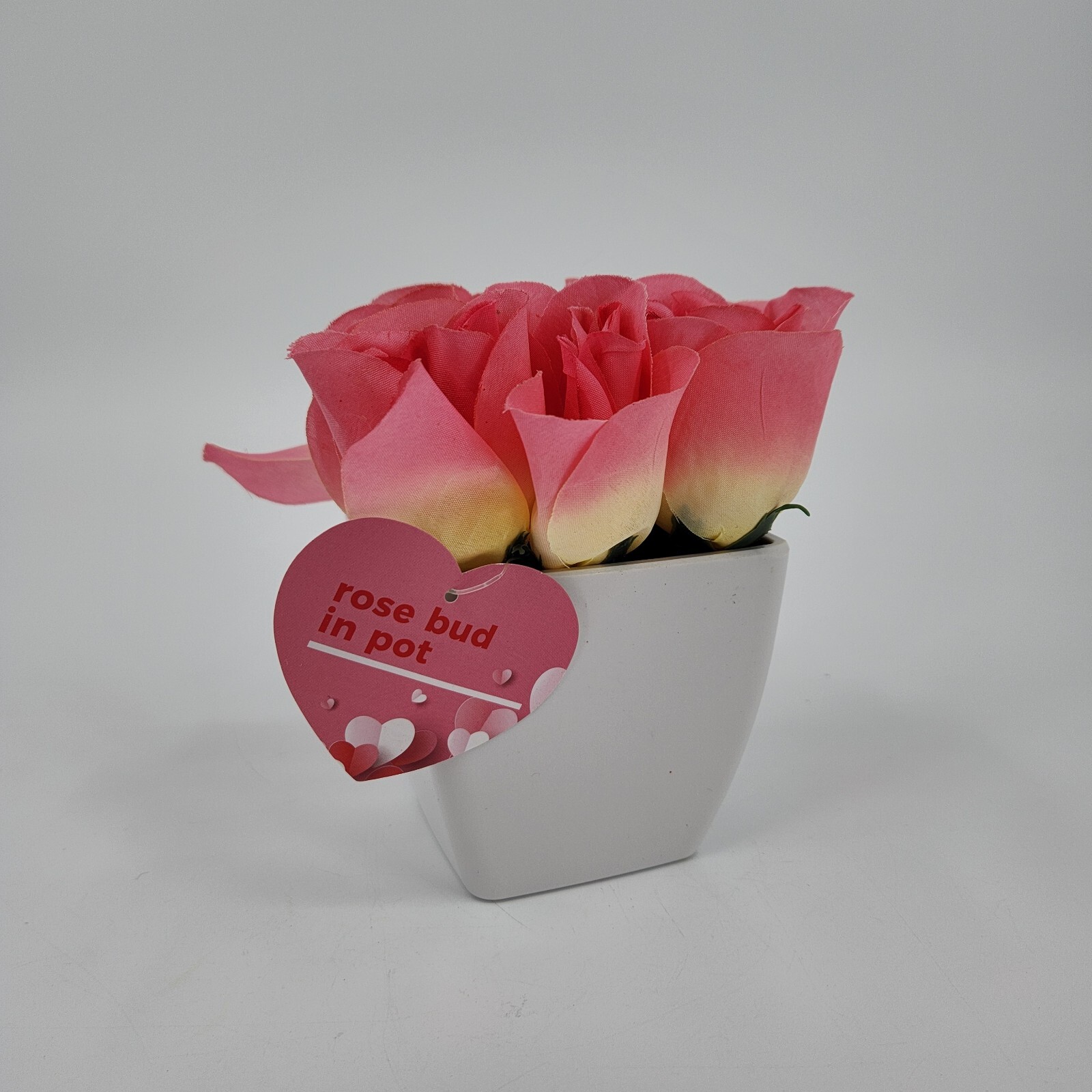 Valentines Day Fake Pink Flowers In A Square Pot