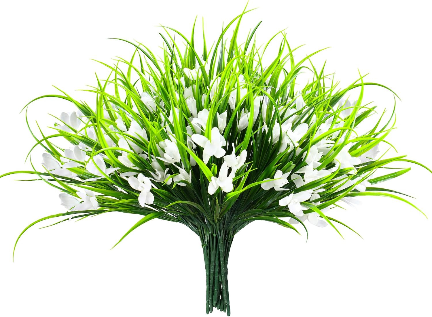 16 Bundles UV Resistant Fake Monkey Grass Flowers for Outdoor Planters, White