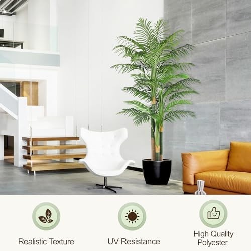 7ft Tall Triple Golden Cane Palm Tree – UV Resistant Fake Plant for Indoor/Outdo