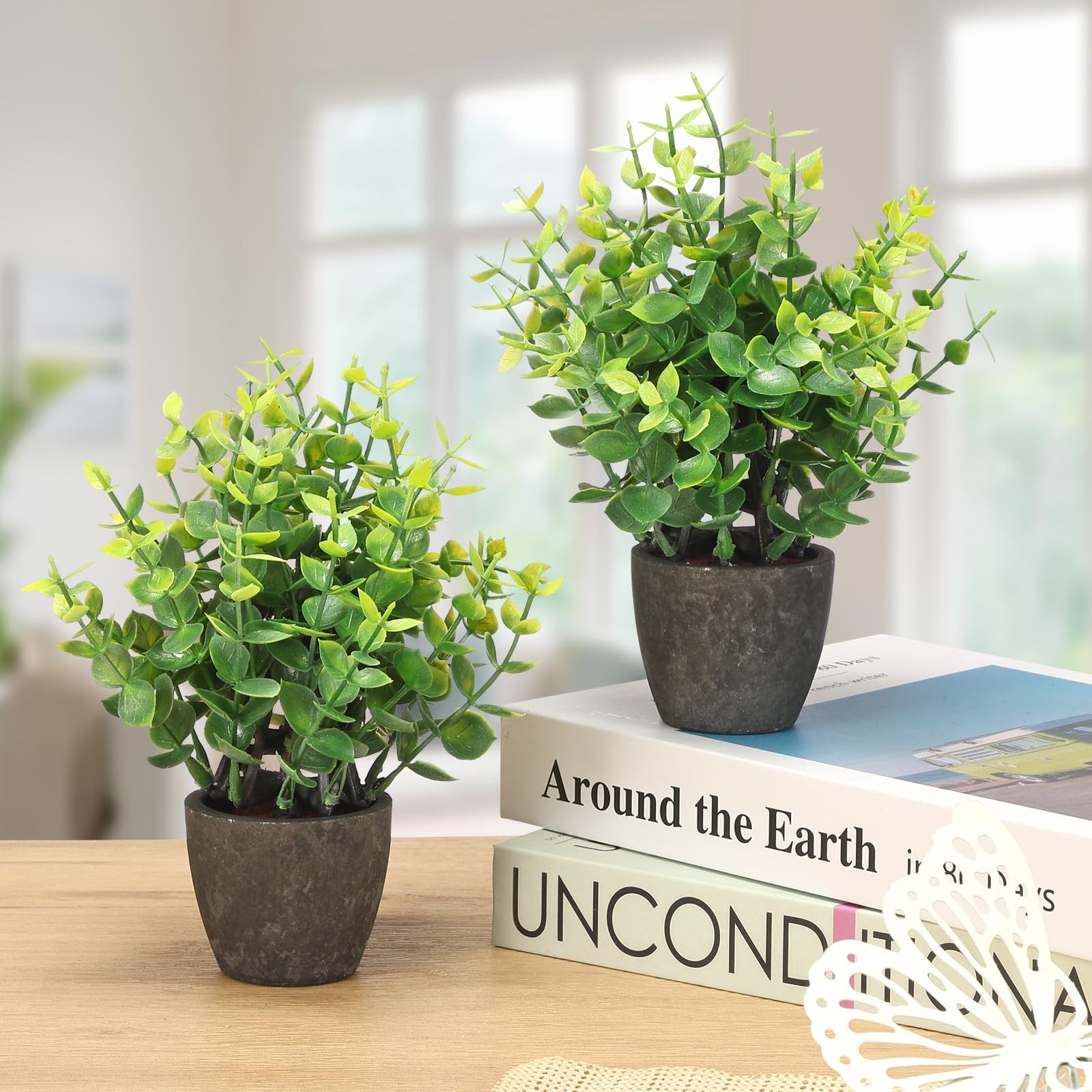 FAVOWREATH 2 Pack Fake Plants Ceramic Mini Artificial Greenery Potted Plants…