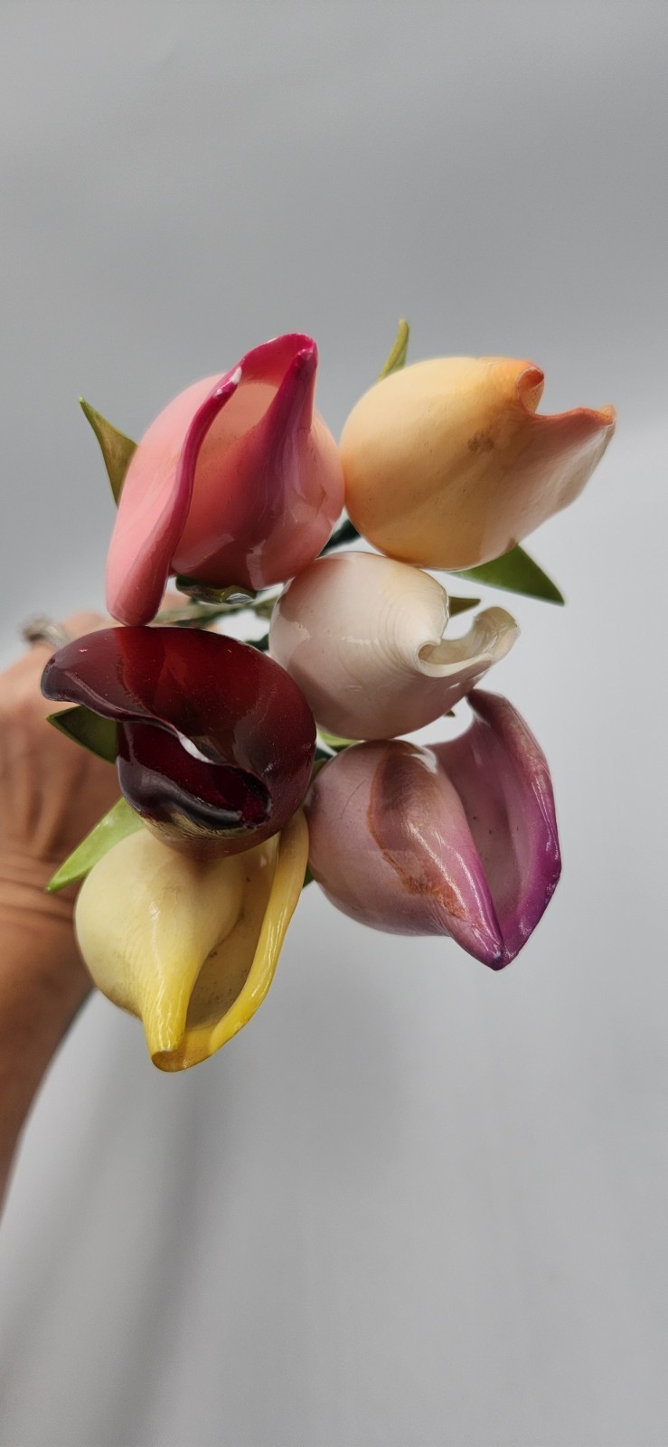 Seashell Hand Painted Long Stem Rose Buds Set of 6