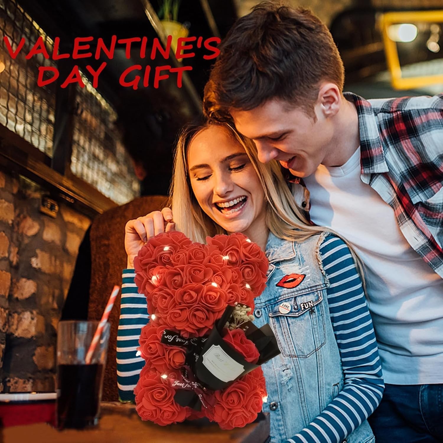 Romantic Valentine’S Day Gift for Her Artificial Flower Rose Teddy Bear with Pre