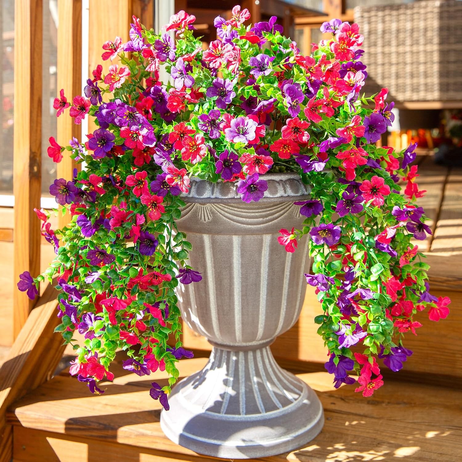 Artificial Faux Hanging Flowers Plants for Spring Outdoor Outside Decoration, 2