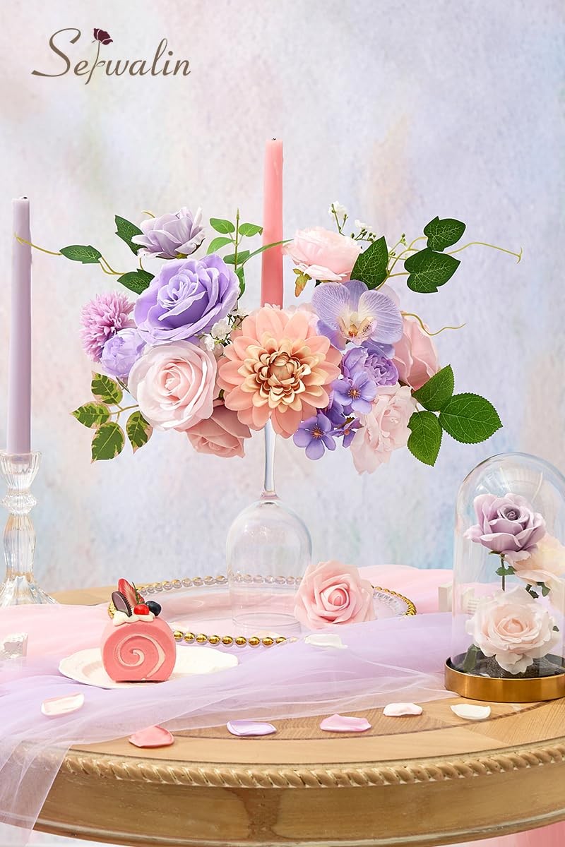 Artificial Pink & Purple Flowers, Silk Fake Flowers for DIY Wedding Bouquets …