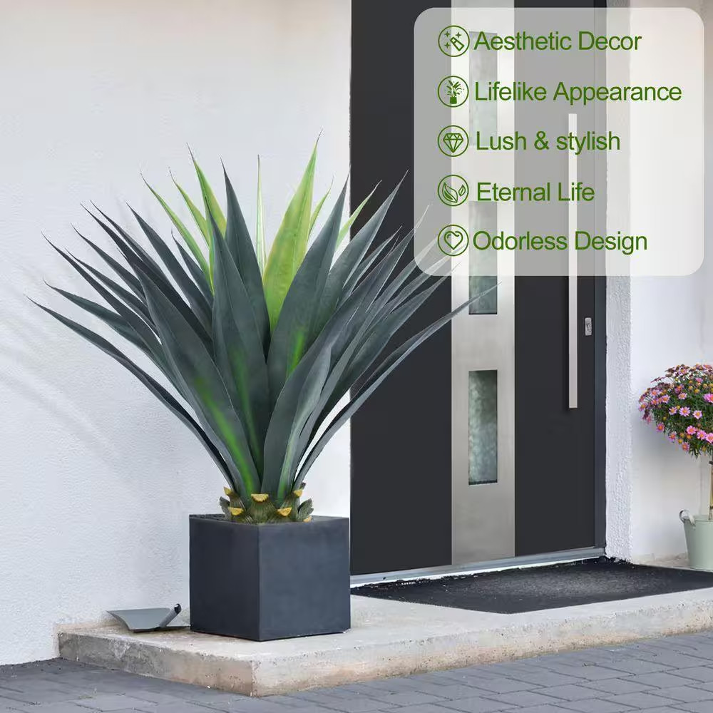33 In. Green Indoor Outdoor Artificial Agave Shrub Desert Style Faux Plant for P