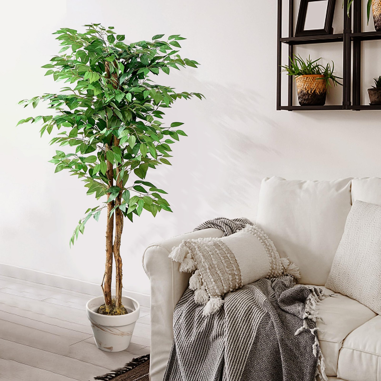 Artificial Ficus Tree with Sturdy Nursery Pot, 5FT Faux Silk Plant for Indoor…