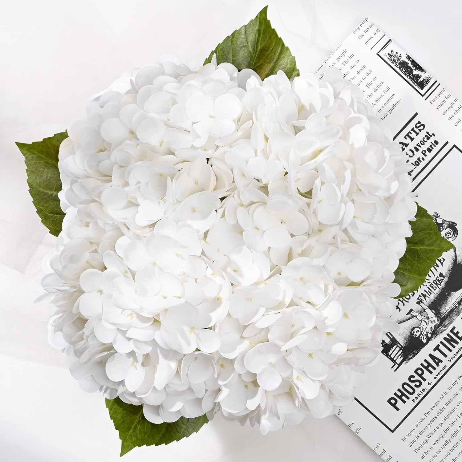 Luxury White Hydrangea in Glass Vase with Faux Water – Elegant Table Centerpiece