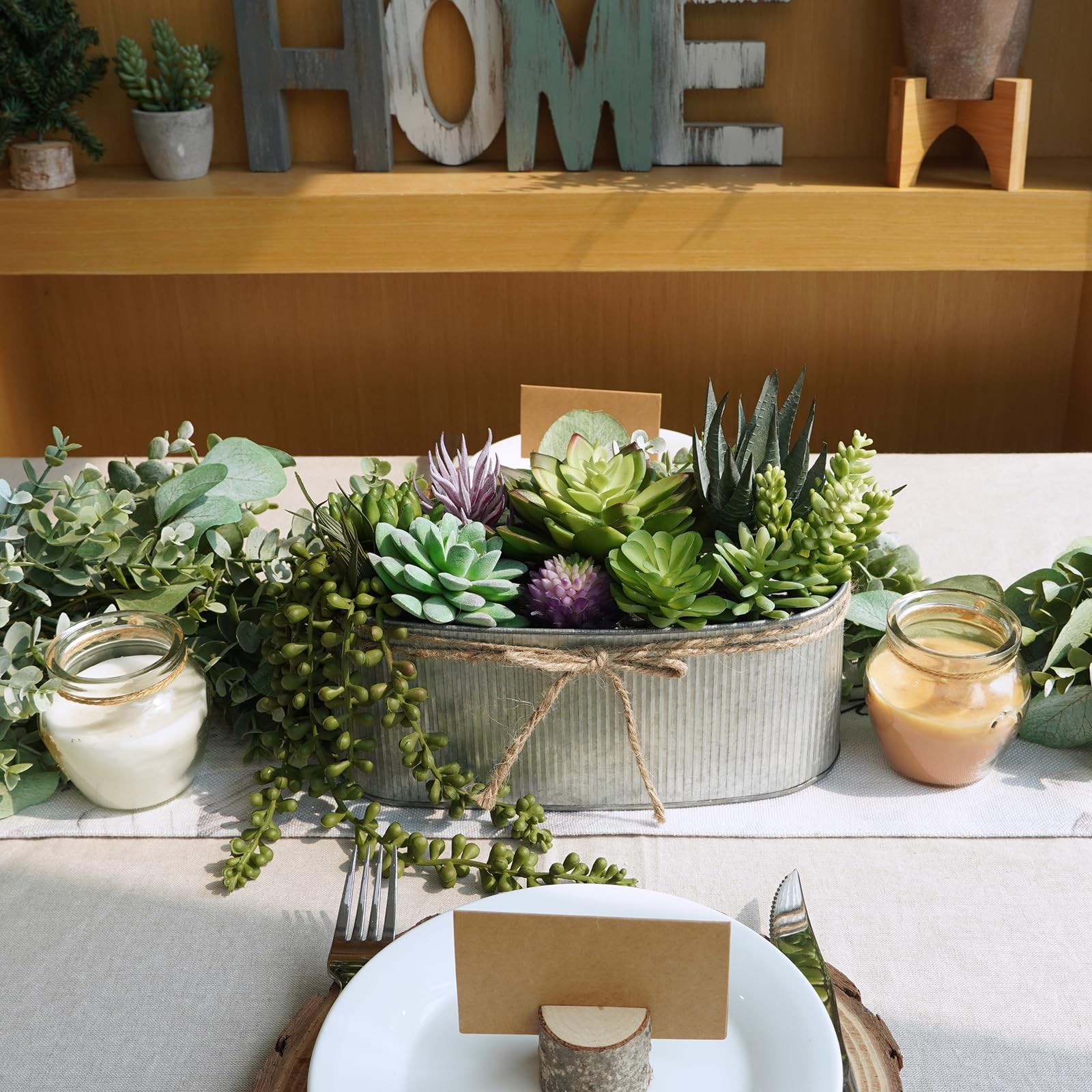 10″ Artificial Succulent Arrangement Centerpiece Fake Succulent Plants in Rustic