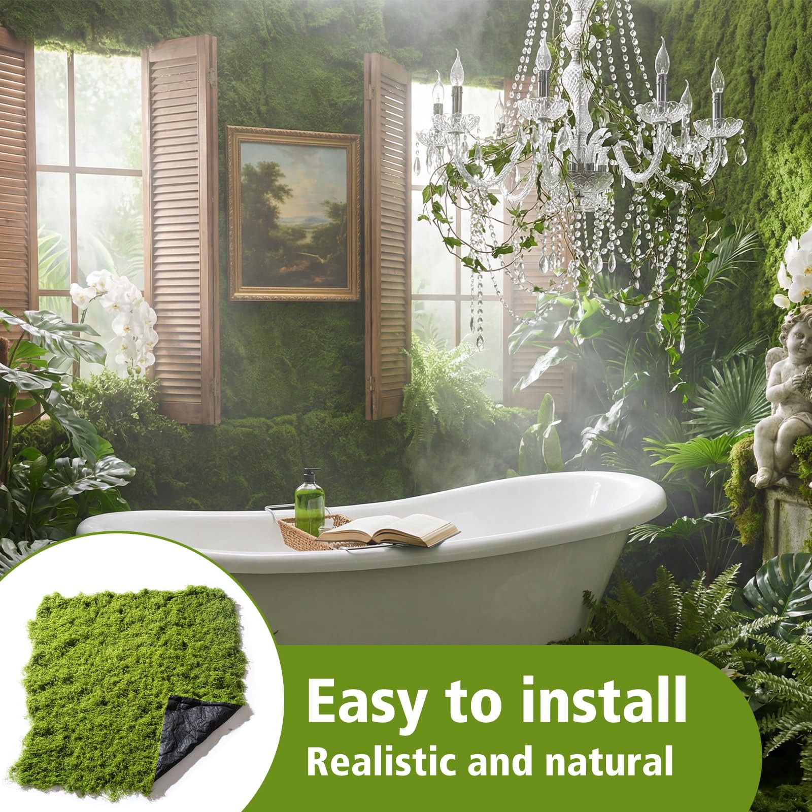 Artificial Moss mat, Green, 39.37 x 39.37 inches (Light Green), Waterproof In…