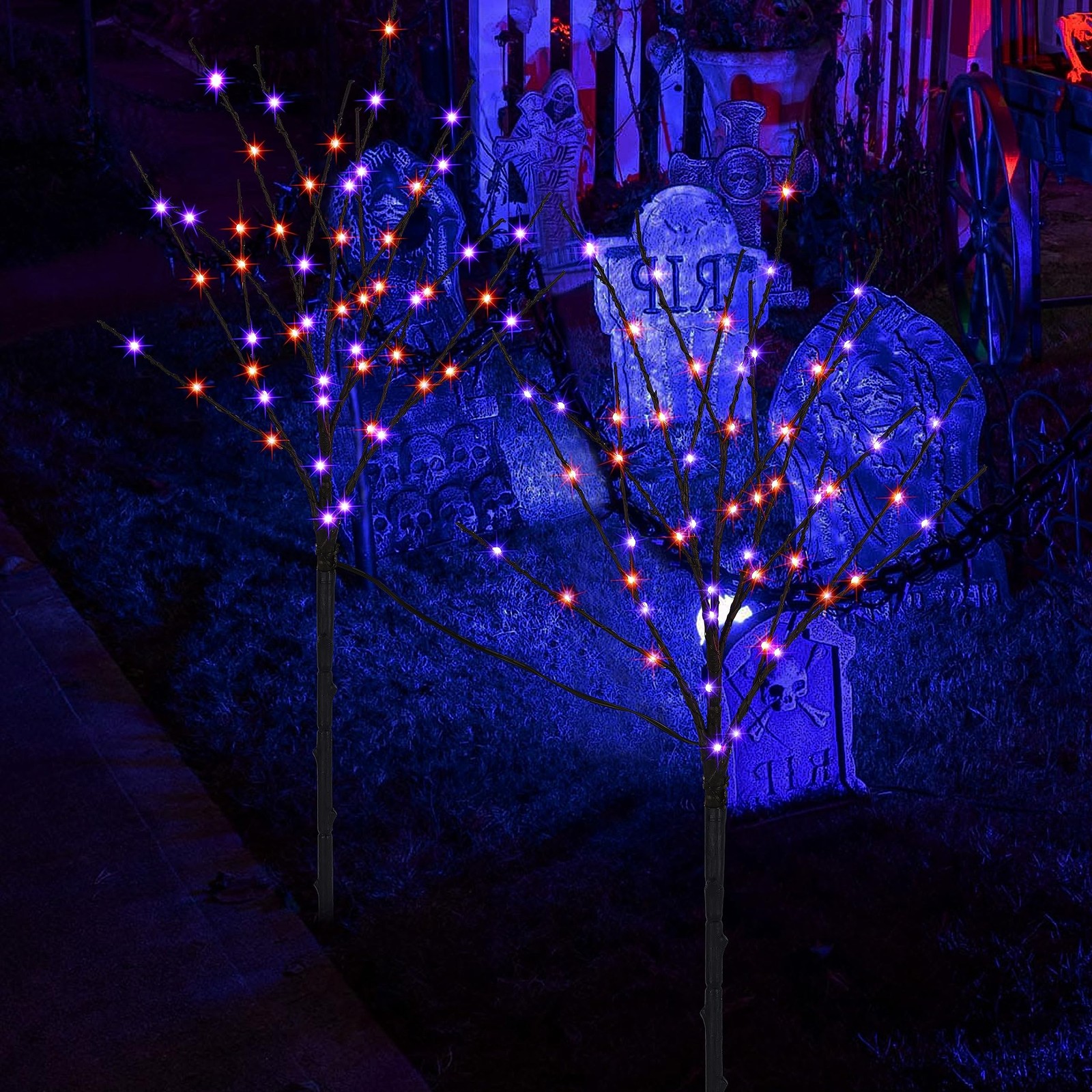 Lighted Halloween Tree Branches, 30IN 100LED Artificial Black Twig Branch wit…