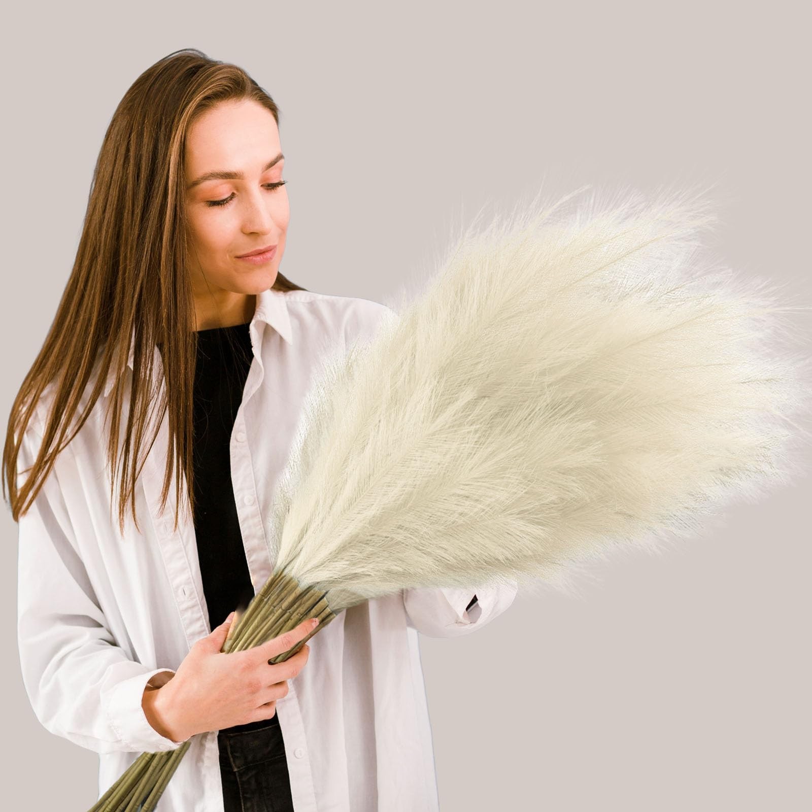 8 PCS Ivory Tall Faux Pampas Grass Decor 45 Inches Artificial Bulk Filler