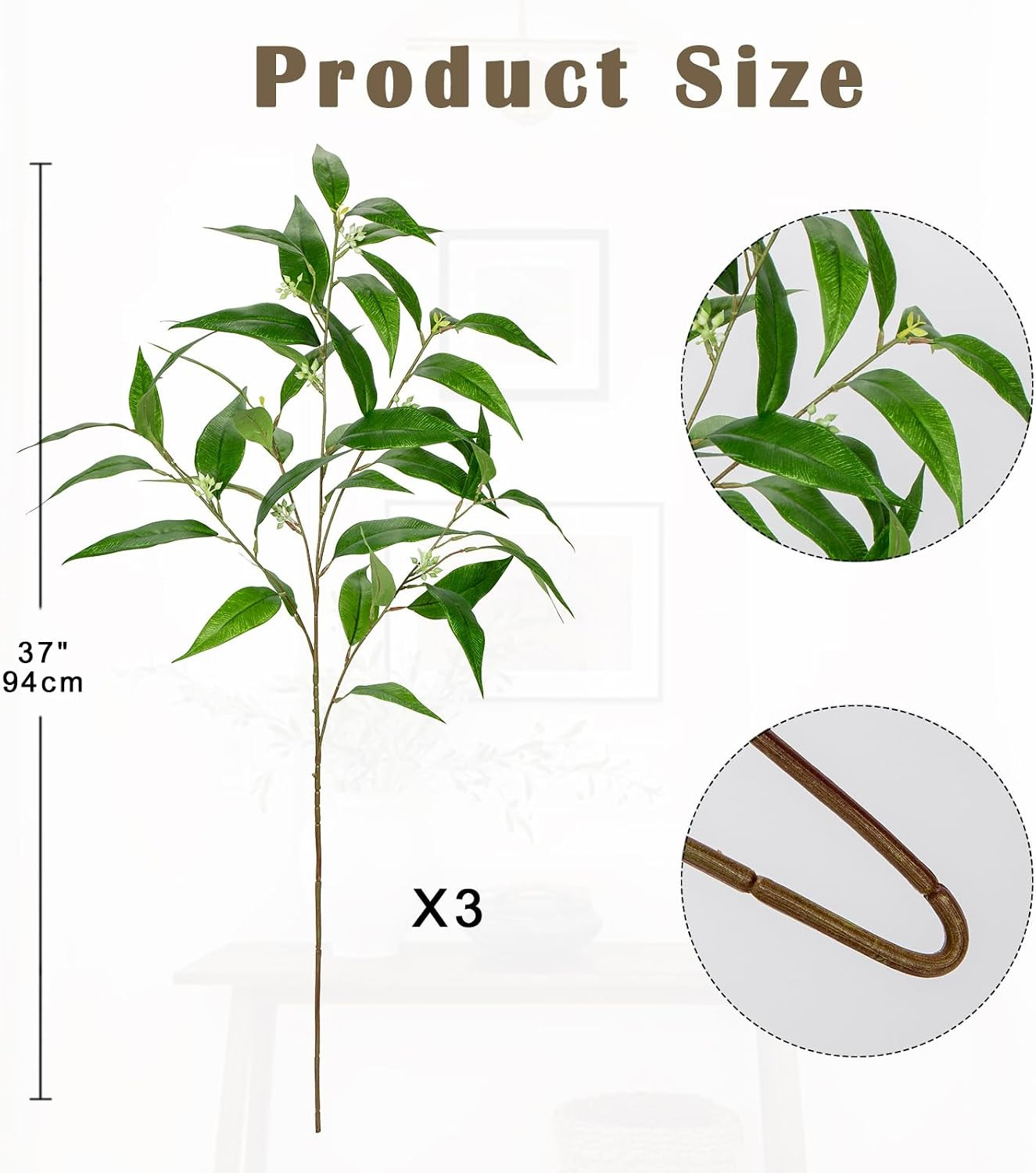 Artificial Eucalyptus Stems with Seeds Real Touch Fake Branches for Vase 3 Packs