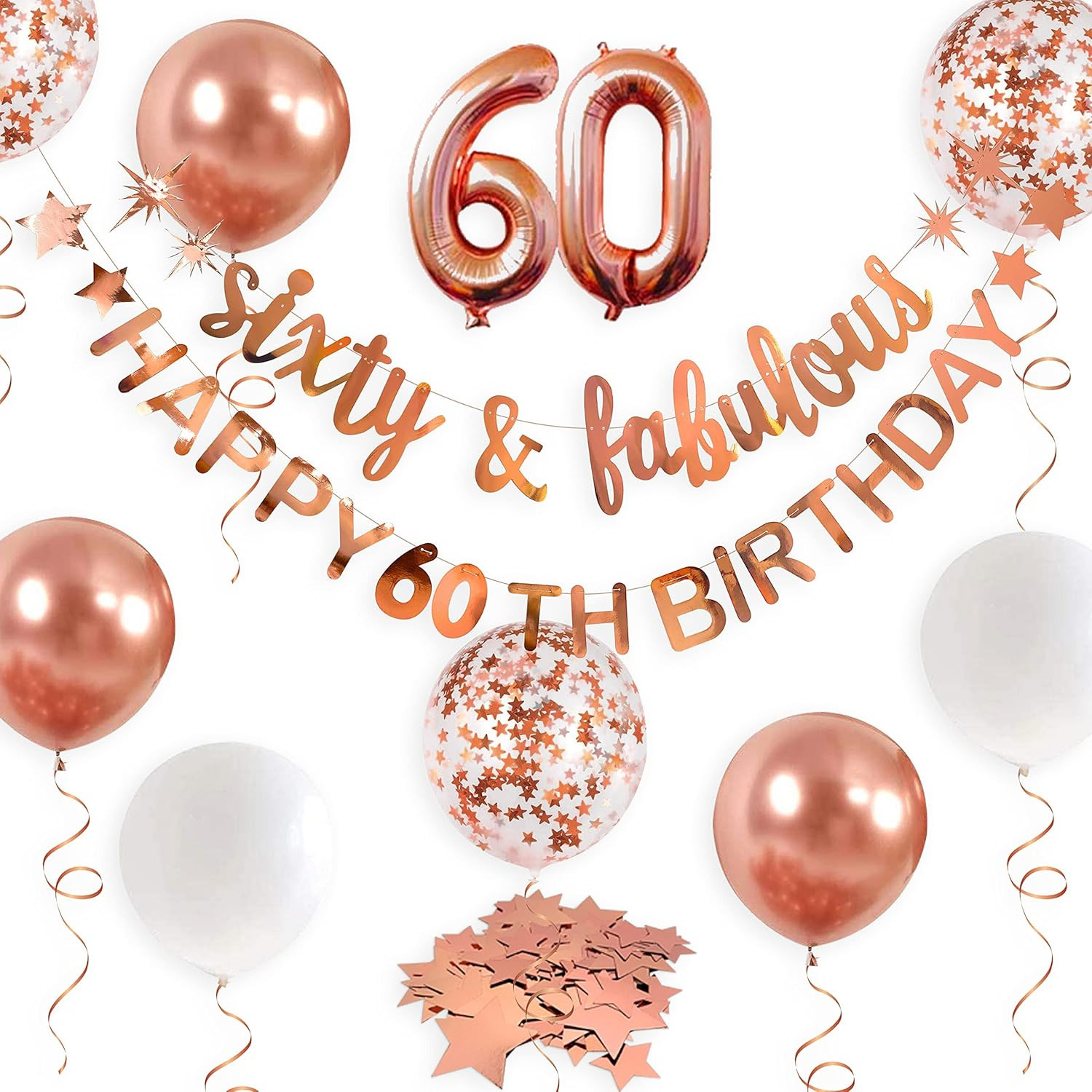 Rose Gold Sixty & Fabulous Happy 60Th Birthday Banner Garland Foil Balloon 60 fo