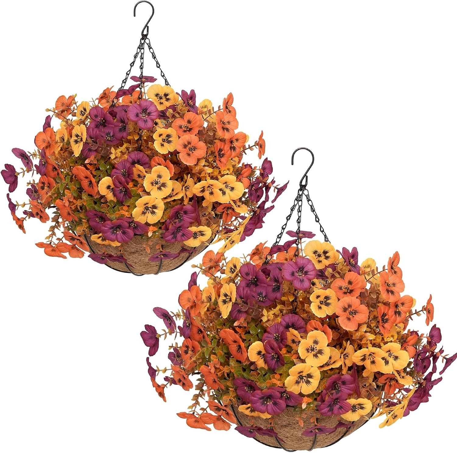 Elegant 2 Set Artificial Hanging Flower Baskets for Autumn Outdoor Charm