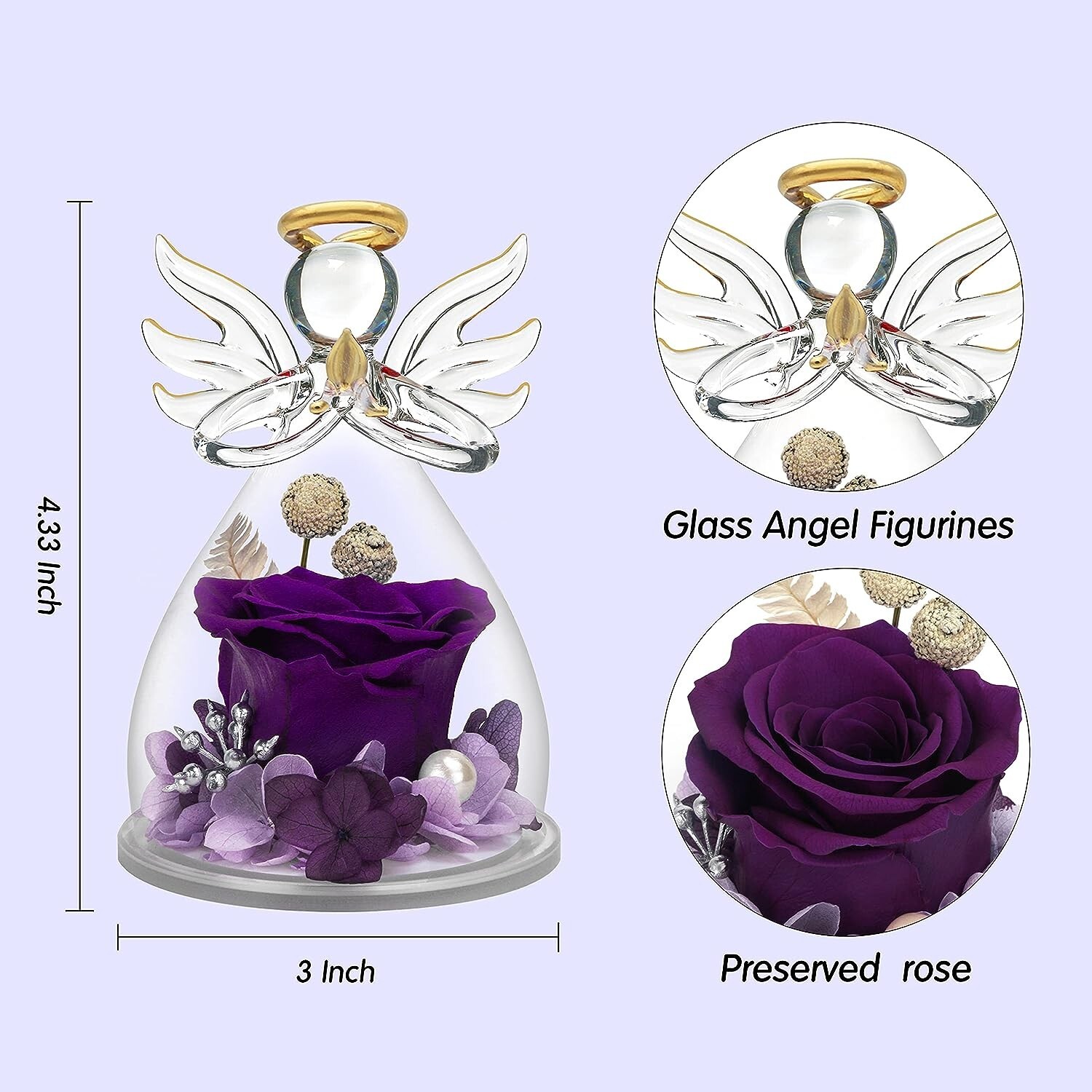 Delicate Purple Rose Angel Figurine with Real Hydrangea Petals – Elegant Gift