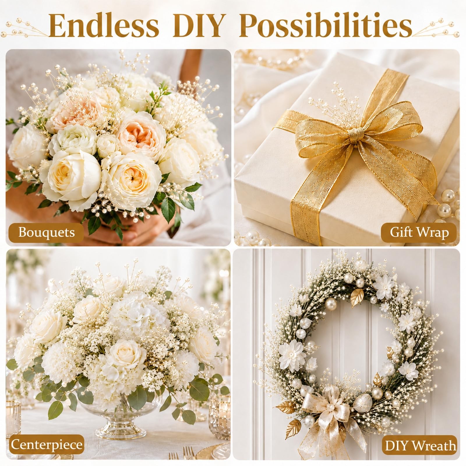 100Pcs Bridal Wedding Pearl Bouquet Party Decoration Pearl String Beaded Garl…