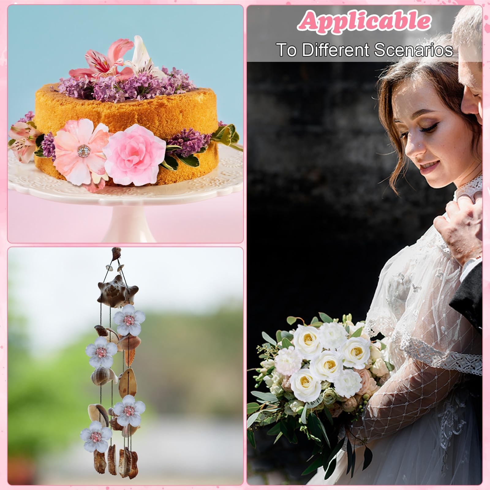 50 PCS Colorful Faux Mini Silk Artificial Fake Flower Heads Wedding Party