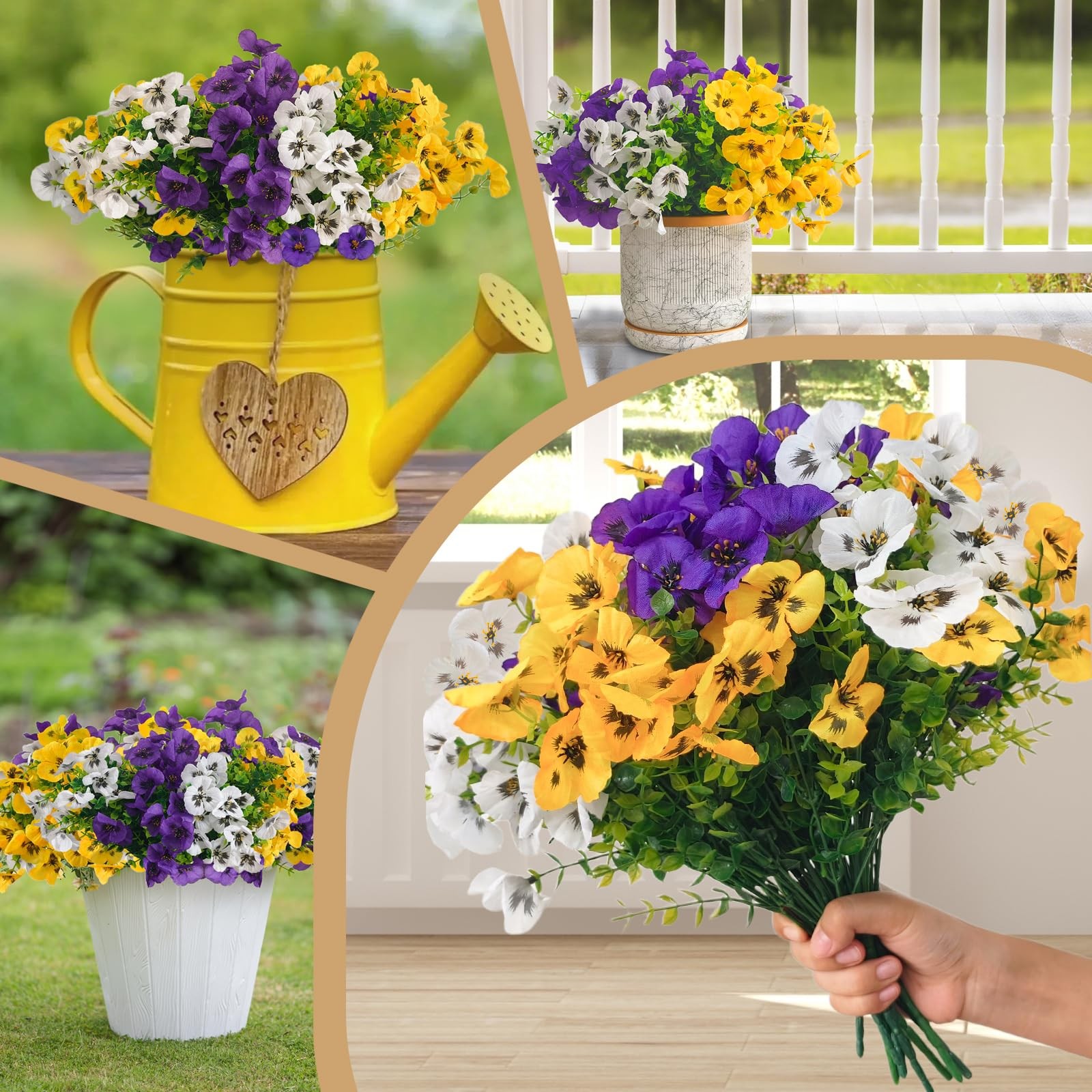 9 Artificial Pansy Flowers for Outdoors with Gift Box – UV-Resistant Fake Sil…