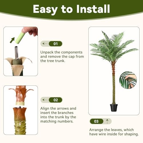 8ft Artificial Palm Tree – Tall Faux Tropical Plant with Adjustable Leaves for I