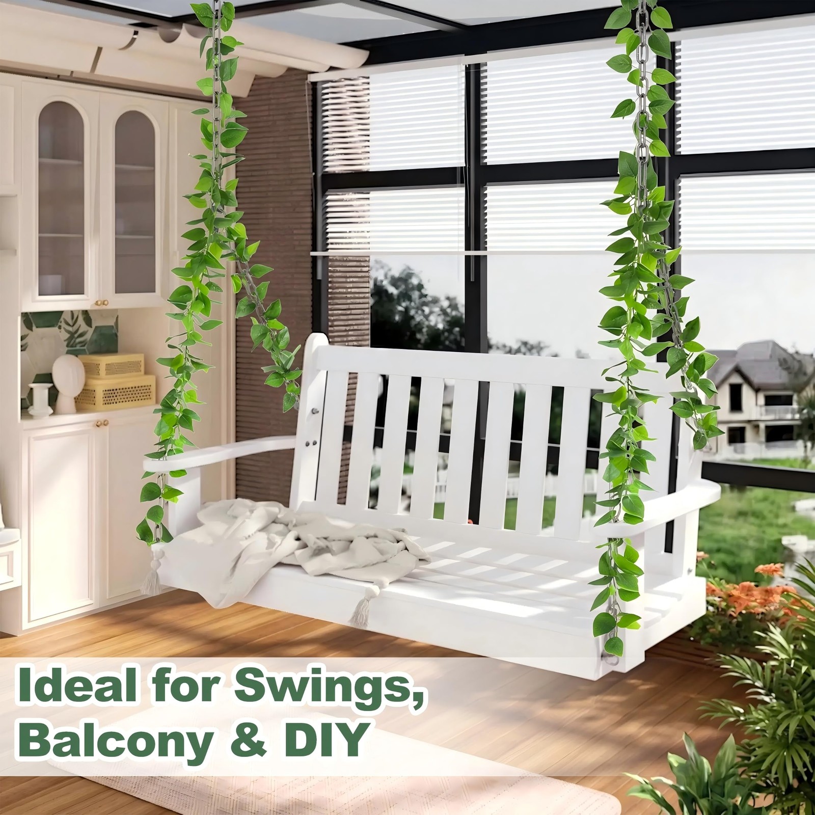 2Pcs Fake Vines Artificial Ivy Garland with Faux Pothos Leaves