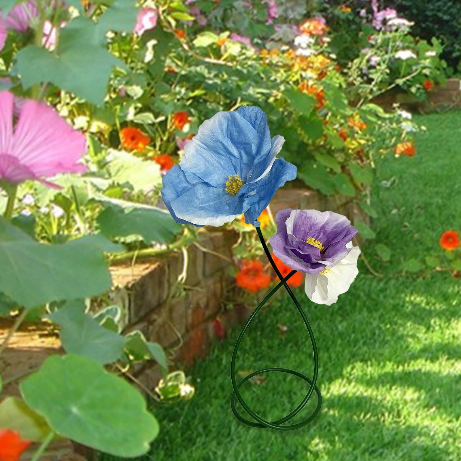 Blue Purple White Artificial Faux Flower Set Outdoor/Indoor Decor – 3D Waterp…