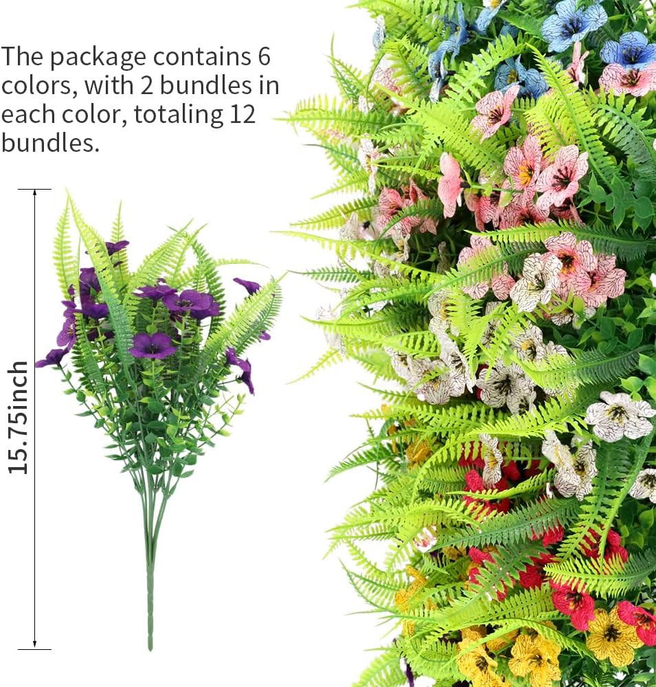 12 Bundles Faux Boston Fern & Eucalyptus – UV Resistant Outdoor Decor