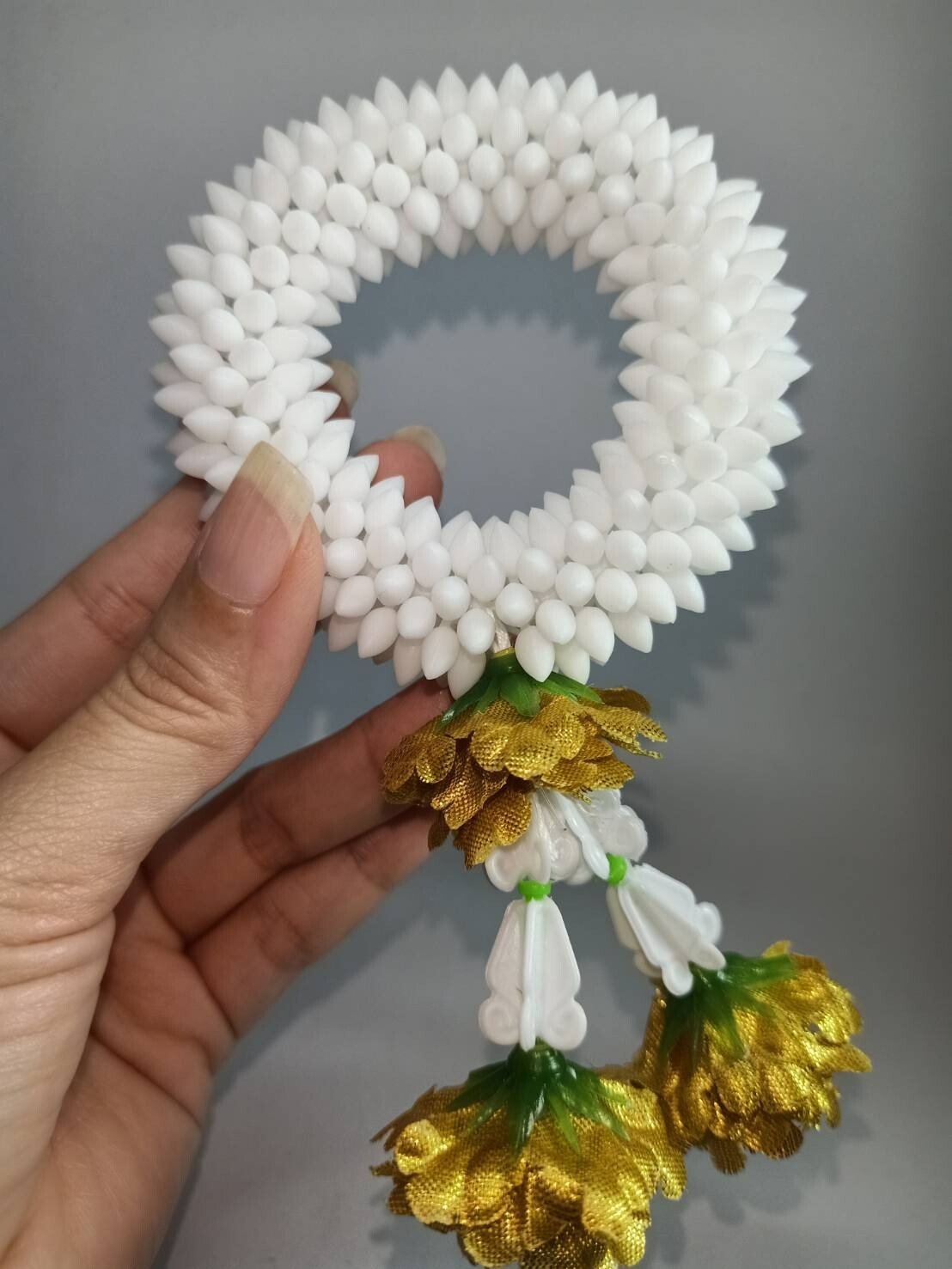 Pair Gold Silver Flower Fabric Plastic Garland Round Malai Jasmine Artificial mi