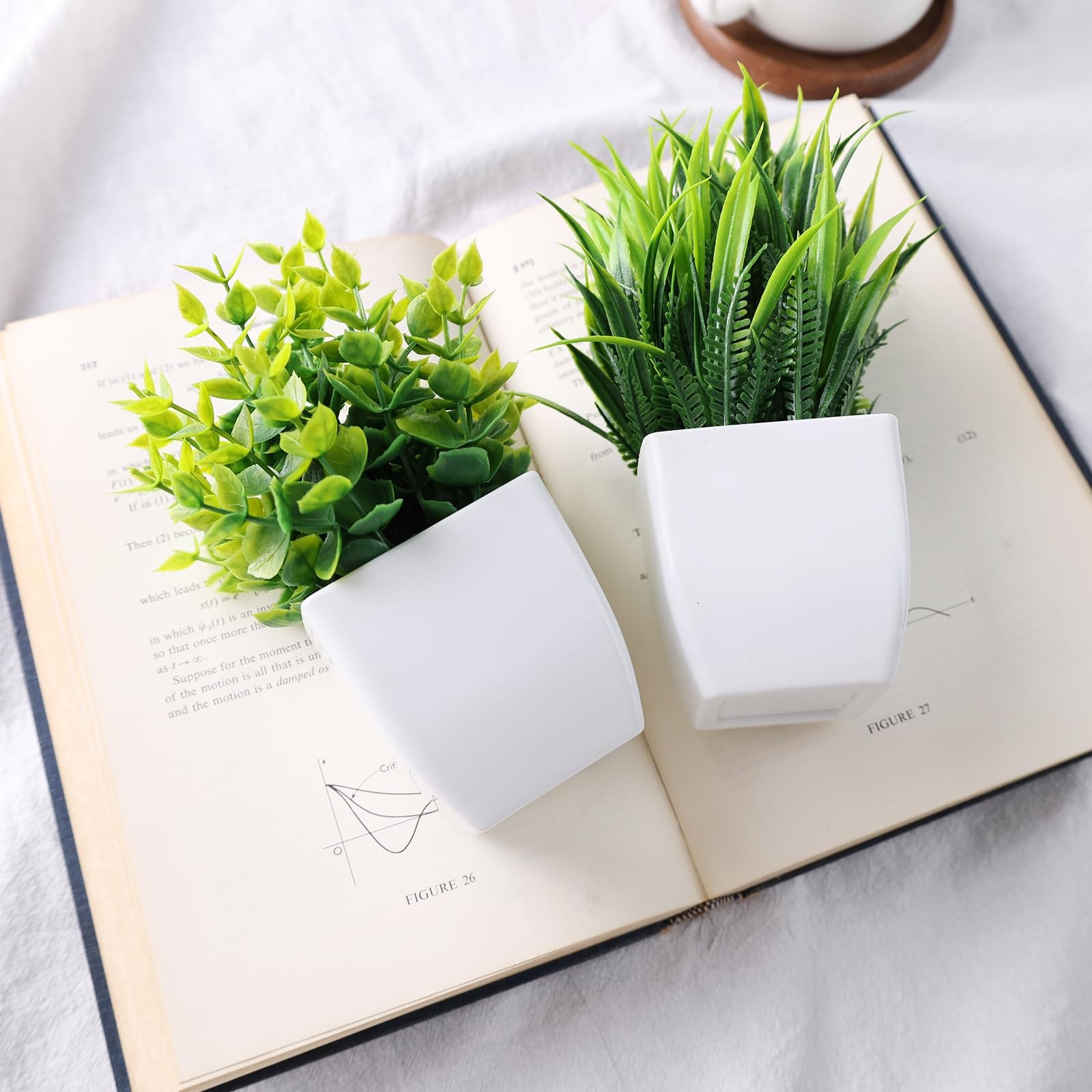 2 PCS Small Fake Indoor Greenery Plants Potted Faux Desktop Shelf Home Decor