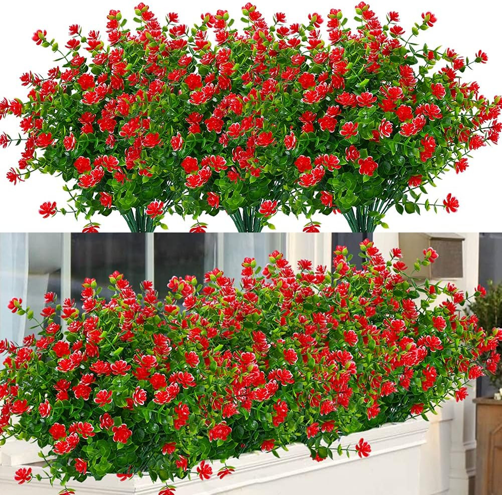 24 UV Resistant Red Boxwood Bundles – Faux Outdoor/Indoor Plants for Décor