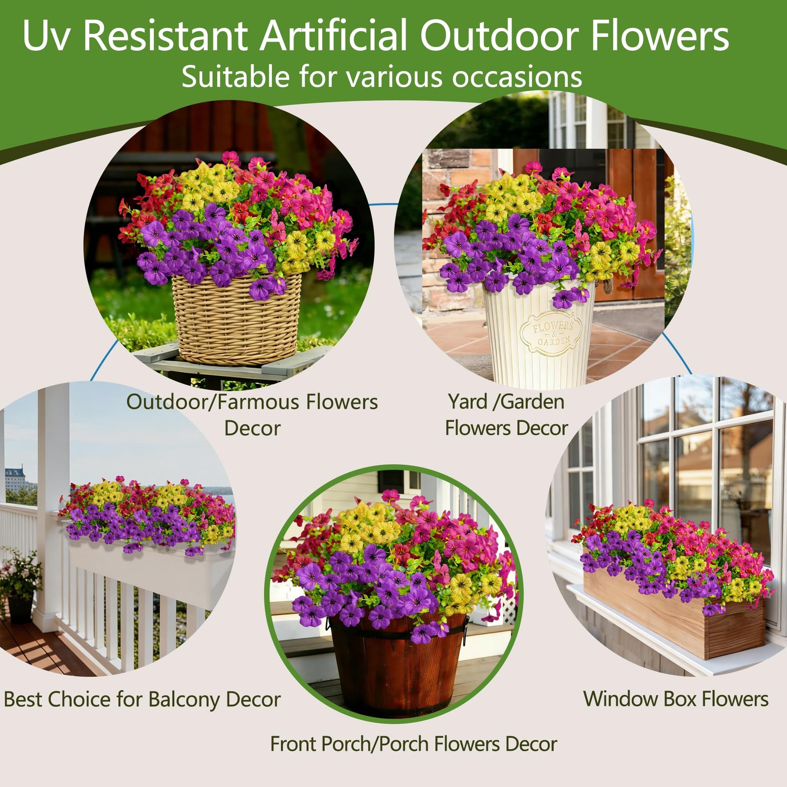 10 Bundles Spring Artificial Flowers for Outdoor,UV Resistant Fade Proof Outd…