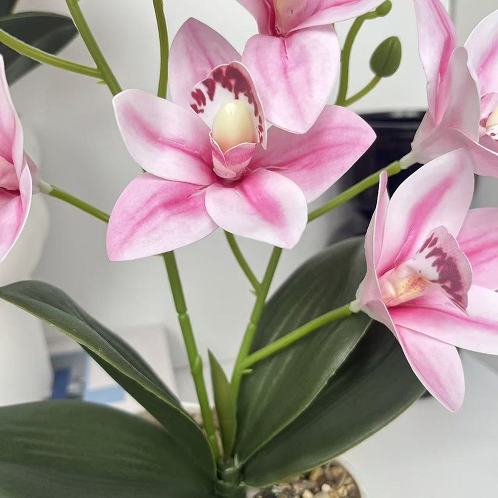 35cm Faux Pink Cymbidium Orchid in White Ceramic Pot for Minimalist Decor